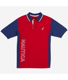 Nautica Red With Blue Side Panel & Sleeve Polo Shirt 